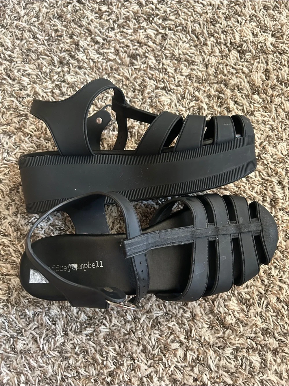 Jeffrey Campbell Black Platform Fisherman Sandals - Chunky T-Strap